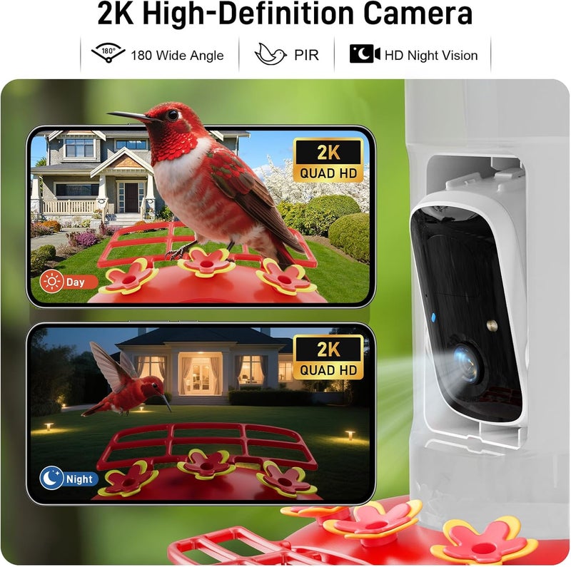 SV3C Hummingbird Feeder with Camera Outdoor, Hanging Bird Feeder with Ant Moat & Bee-Proof, HD 2K Solar Powered, AI Bird Identify, Instant App Alerts, Auto Capture, Hummingbird Lover Gifts, 21oz, Red - Image 4